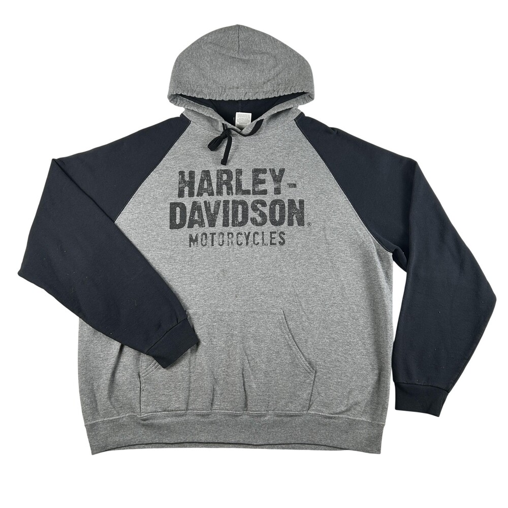 Harley-Davidson Hoodie Mens 2XL Gray Fleece Pullover Raglan Graphic Greeley CO